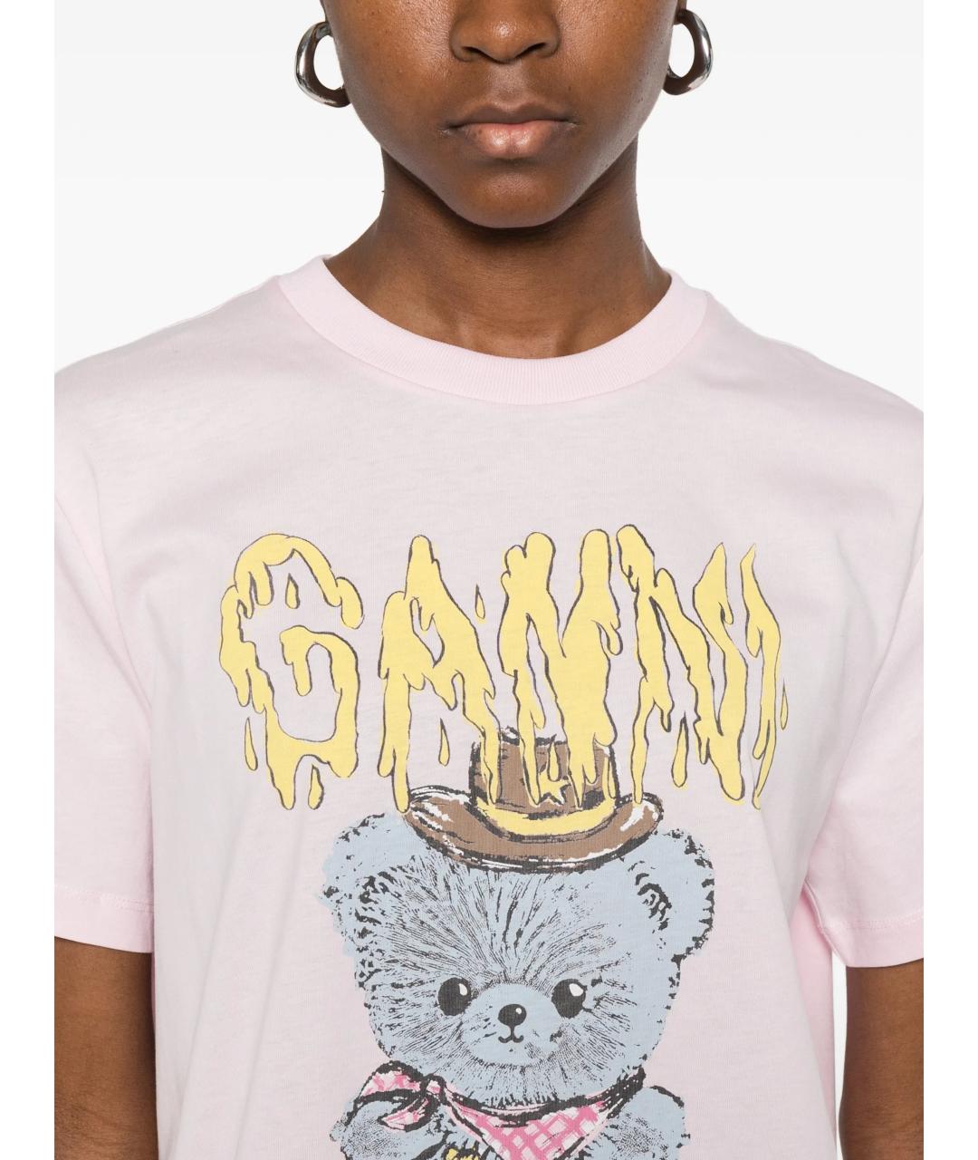 GANNI Розовая хлопковая футболка, фото 5