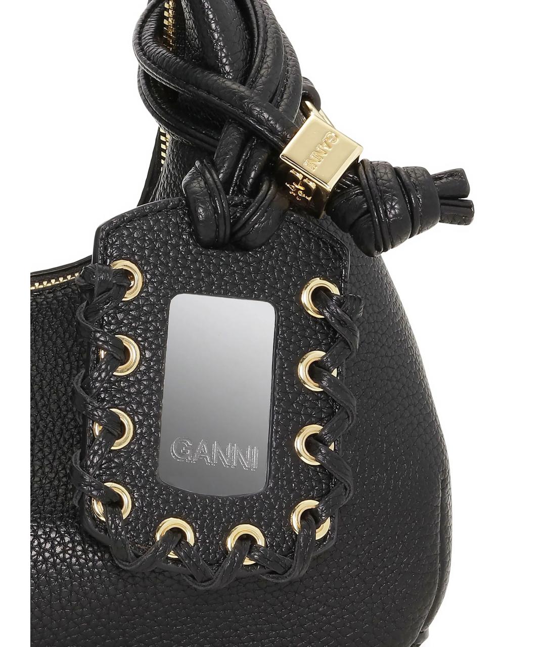 GANNI Черная кожаная сумка через плечо, фото 4