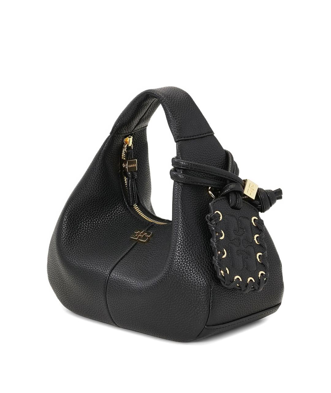 GANNI Черная кожаная сумка через плечо, фото 3