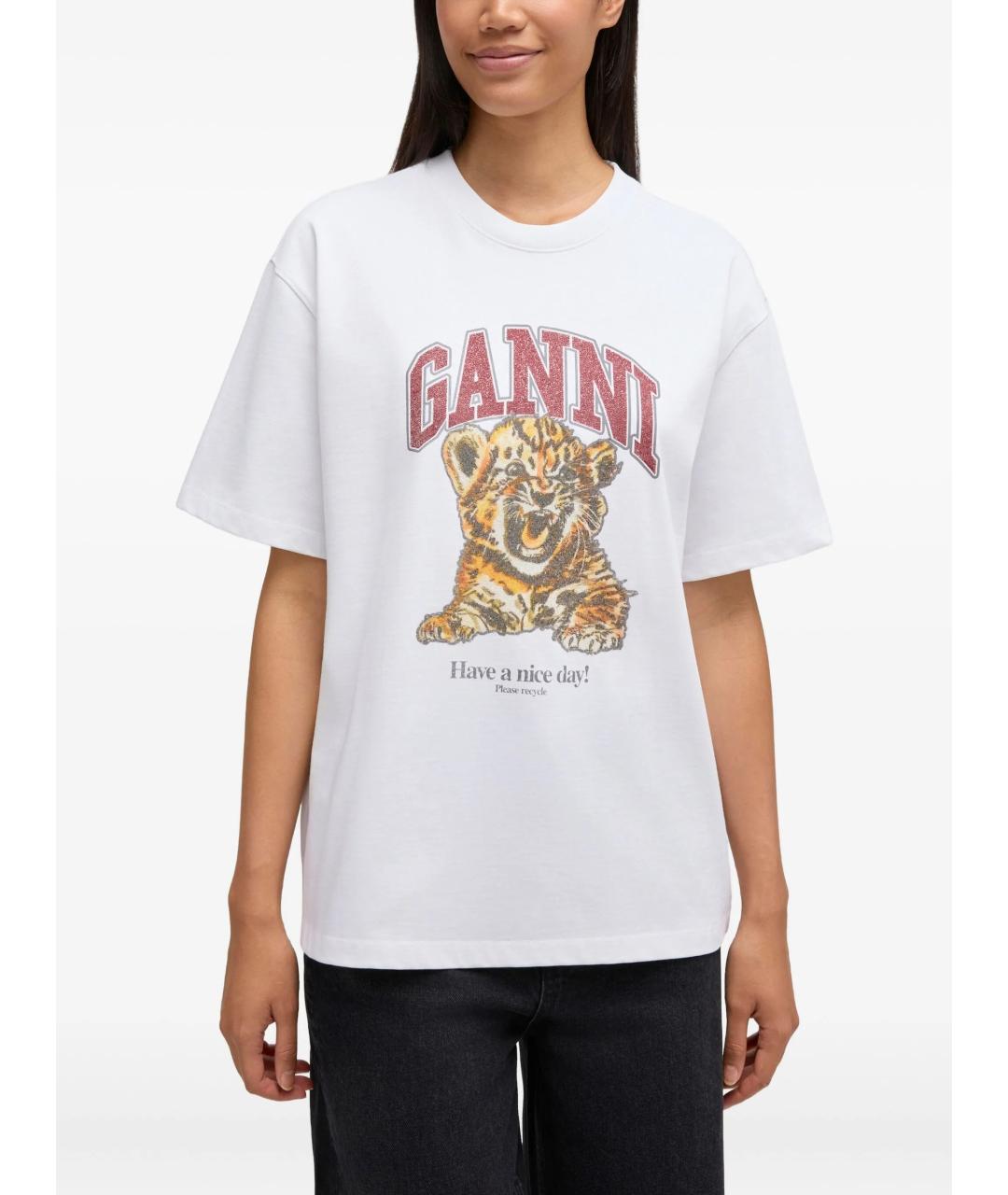 GANNI Белая хлопковая футболка, фото 3