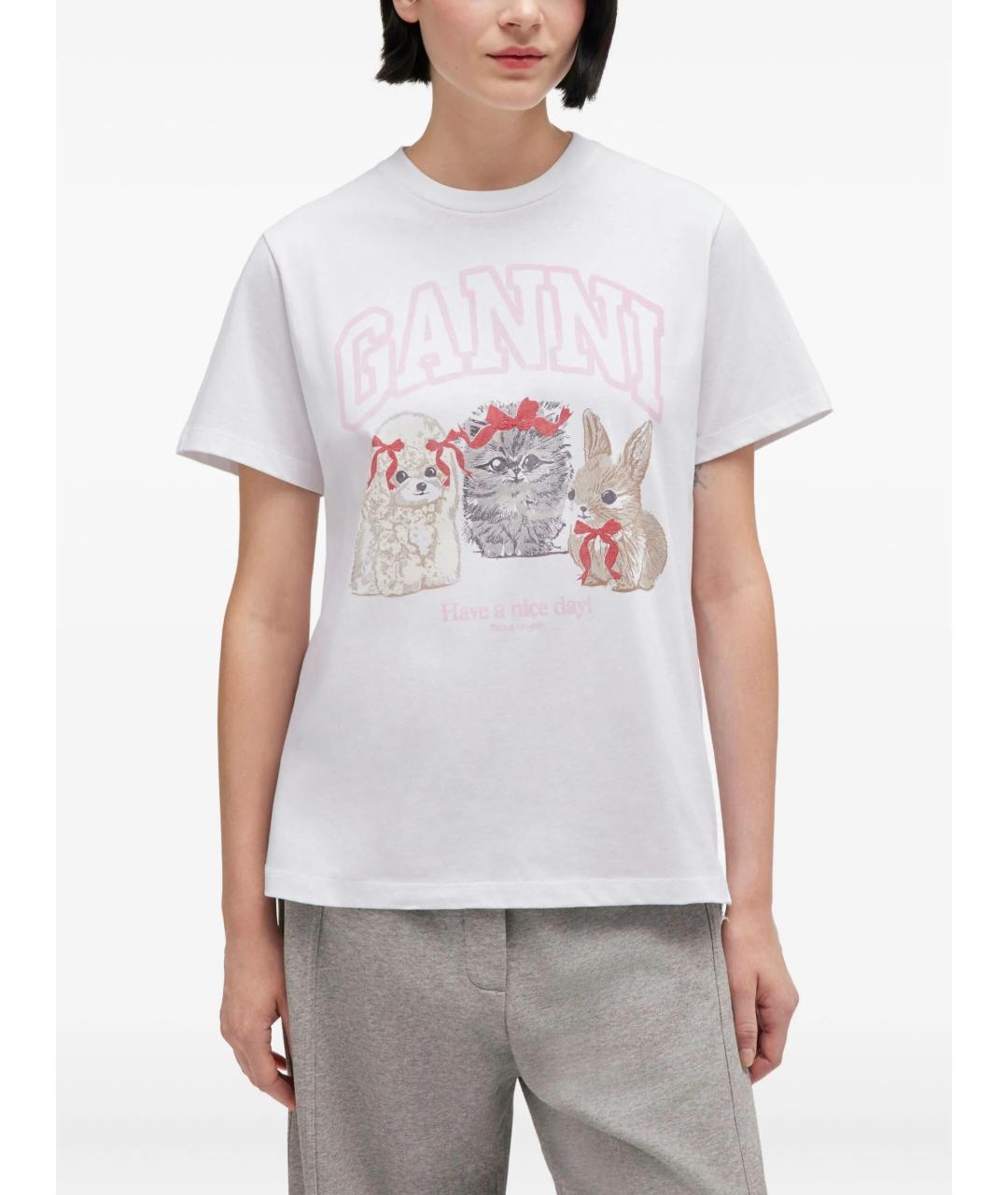 GANNI Белая хлопковая футболка, фото 3