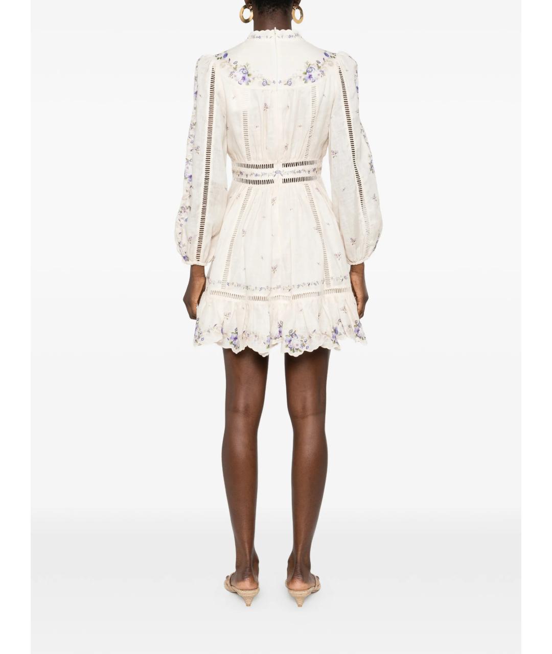 ZIMMERMANN Белое льняное повседневное платье, фото 4