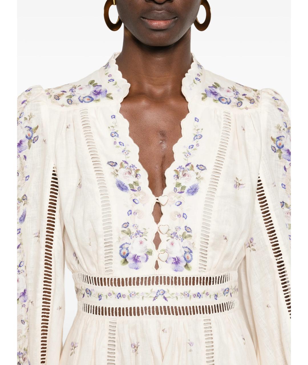 ZIMMERMANN Белое льняное повседневное платье, фото 5