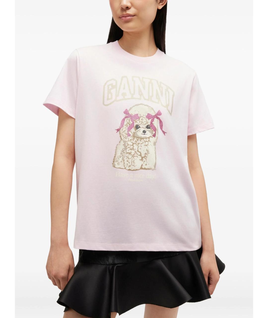 GANNI Розовая хлопковая футболка, фото 3