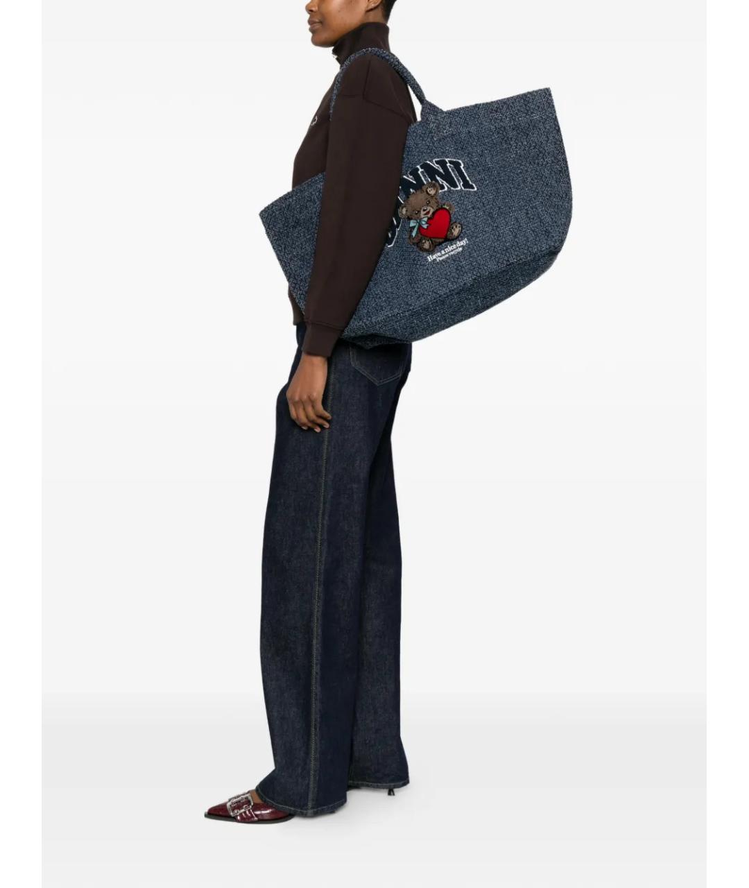 GANNI Синяя тканевая сумка тоут, фото 2
