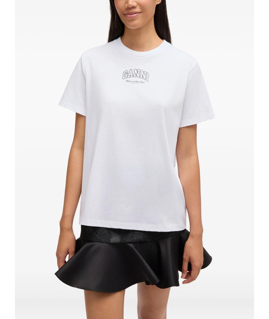 GANNI Белая хлопковая футболка, фото 3