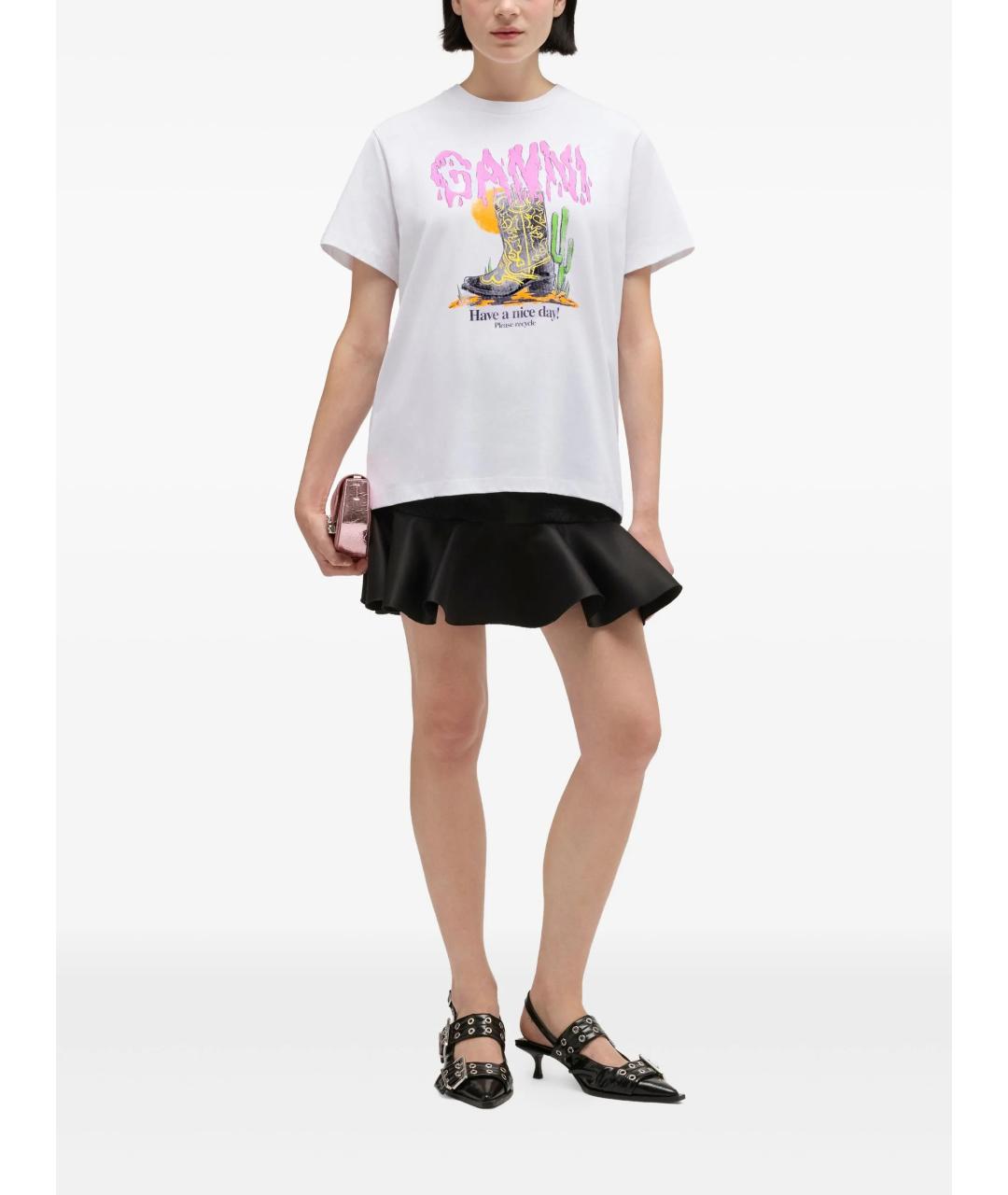 GANNI Белая хлопковая футболка, фото 2