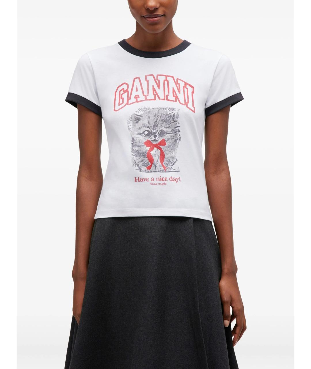 GANNI Белая хлопковая футболка, фото 3