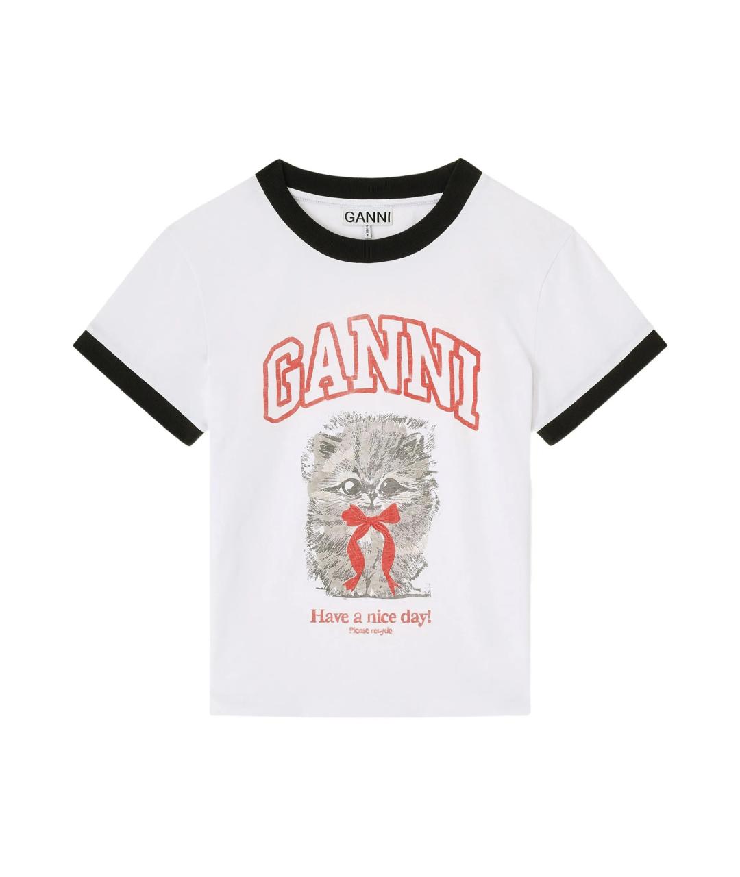 GANNI Белая хлопковая футболка, фото 1