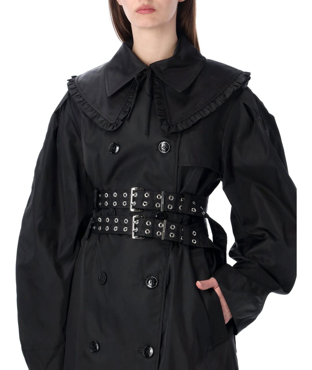 GANNI Черный полиамидовый тренч/плащ, фото 3
