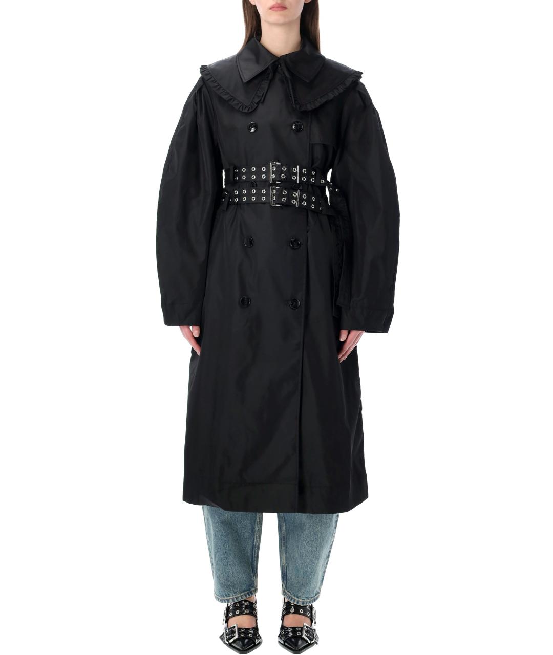 GANNI Черный полиамидовый тренч/плащ, фото 1