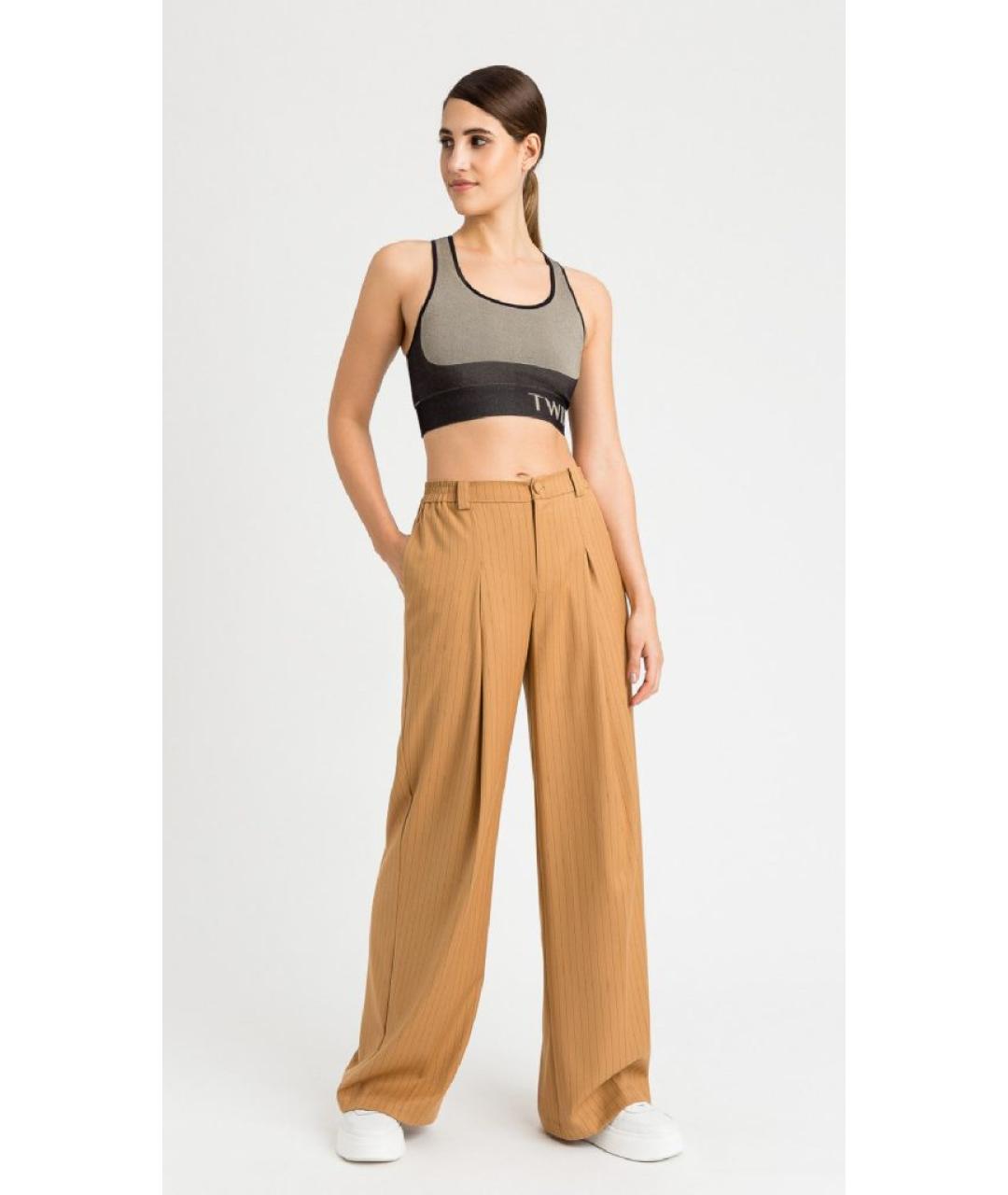 TWIN-SET Бежевые полиэстеровые брюки широкие, фото 2