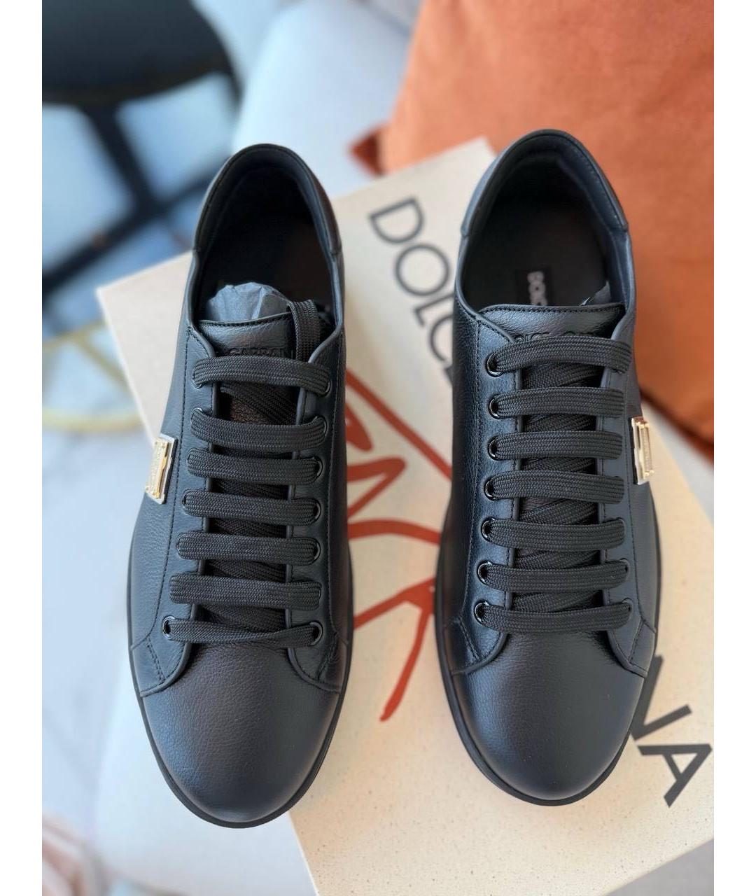 DOLCE&GABBANA Черные кожаные низкие кроссовки / кеды, фото 2