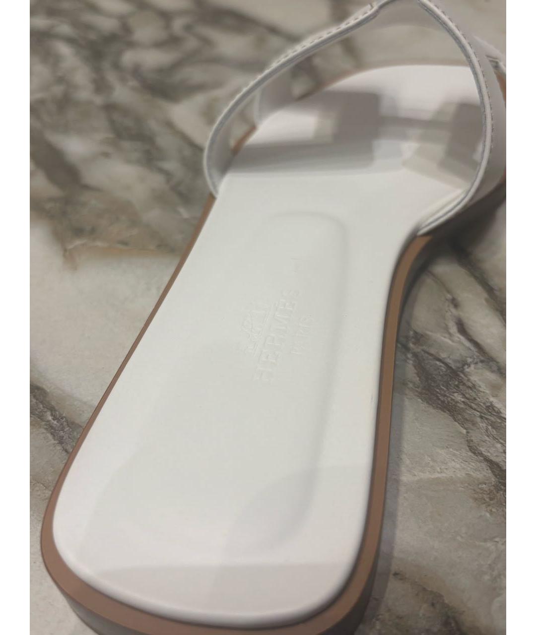 HERMES Белые кожаные шлепанцы, фото 5