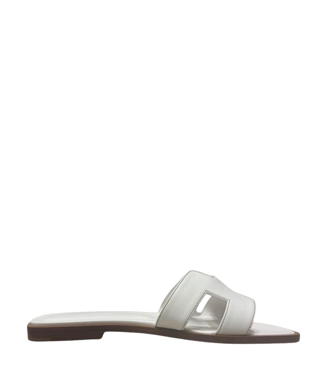 HERMES Белые кожаные шлепанцы, фото 1