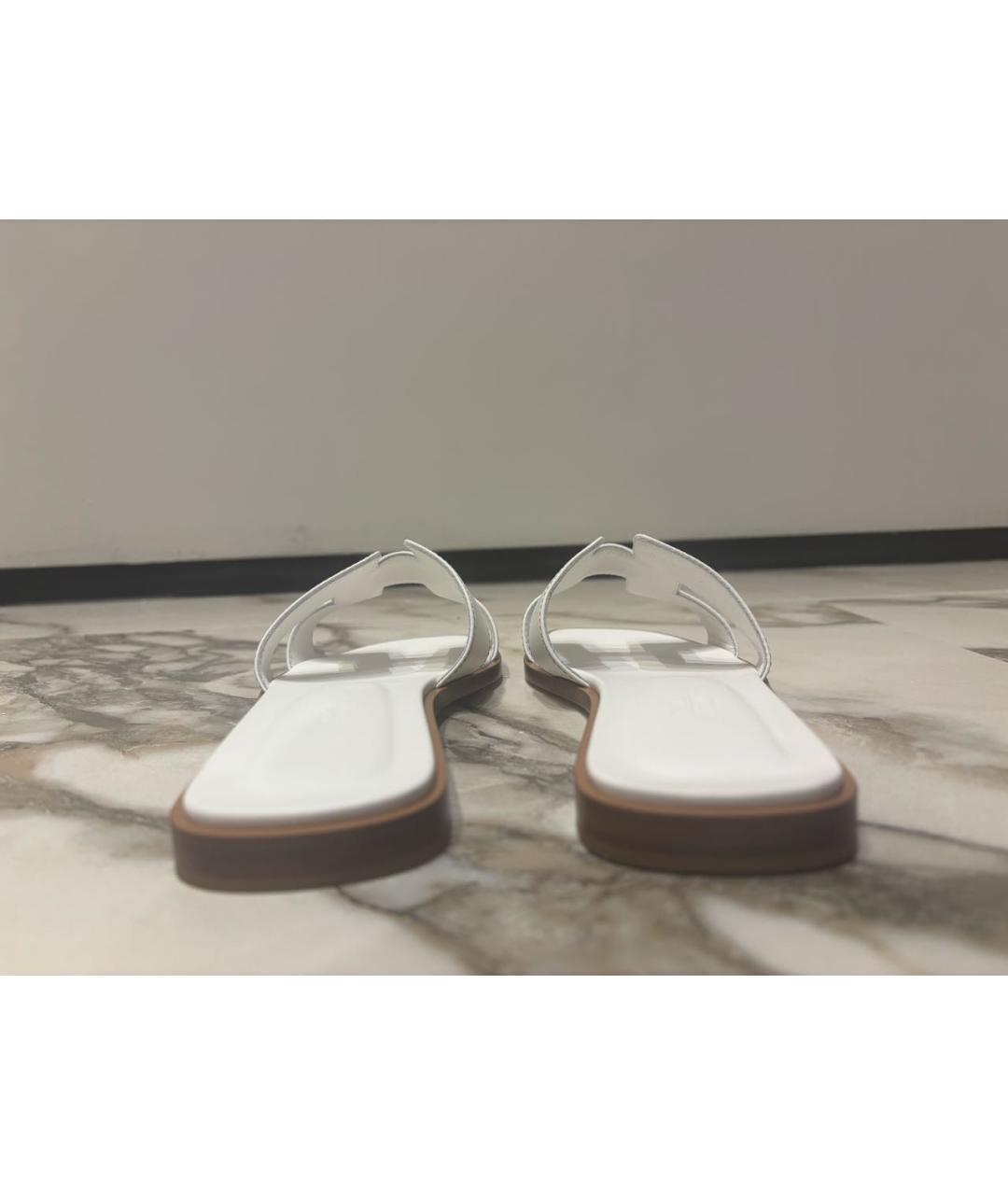 HERMES Белые кожаные шлепанцы, фото 4