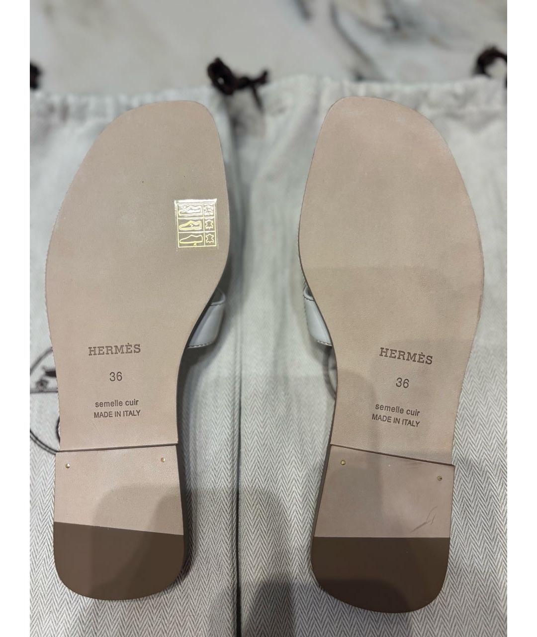 HERMES Белые кожаные шлепанцы, фото 7