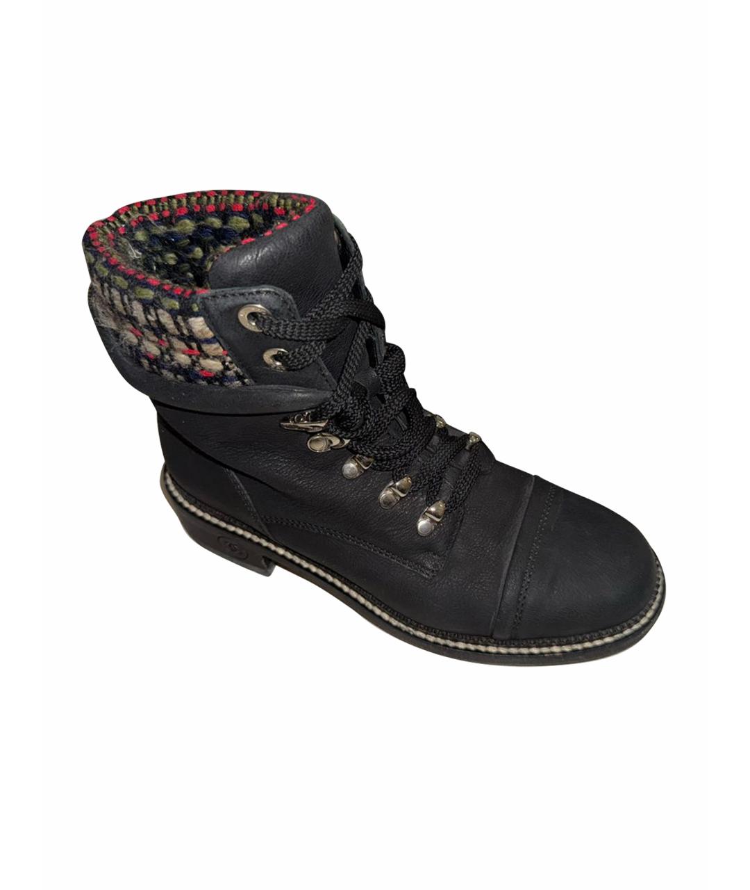 CHANEL Темно-синие кожаные ботинки, фото 1