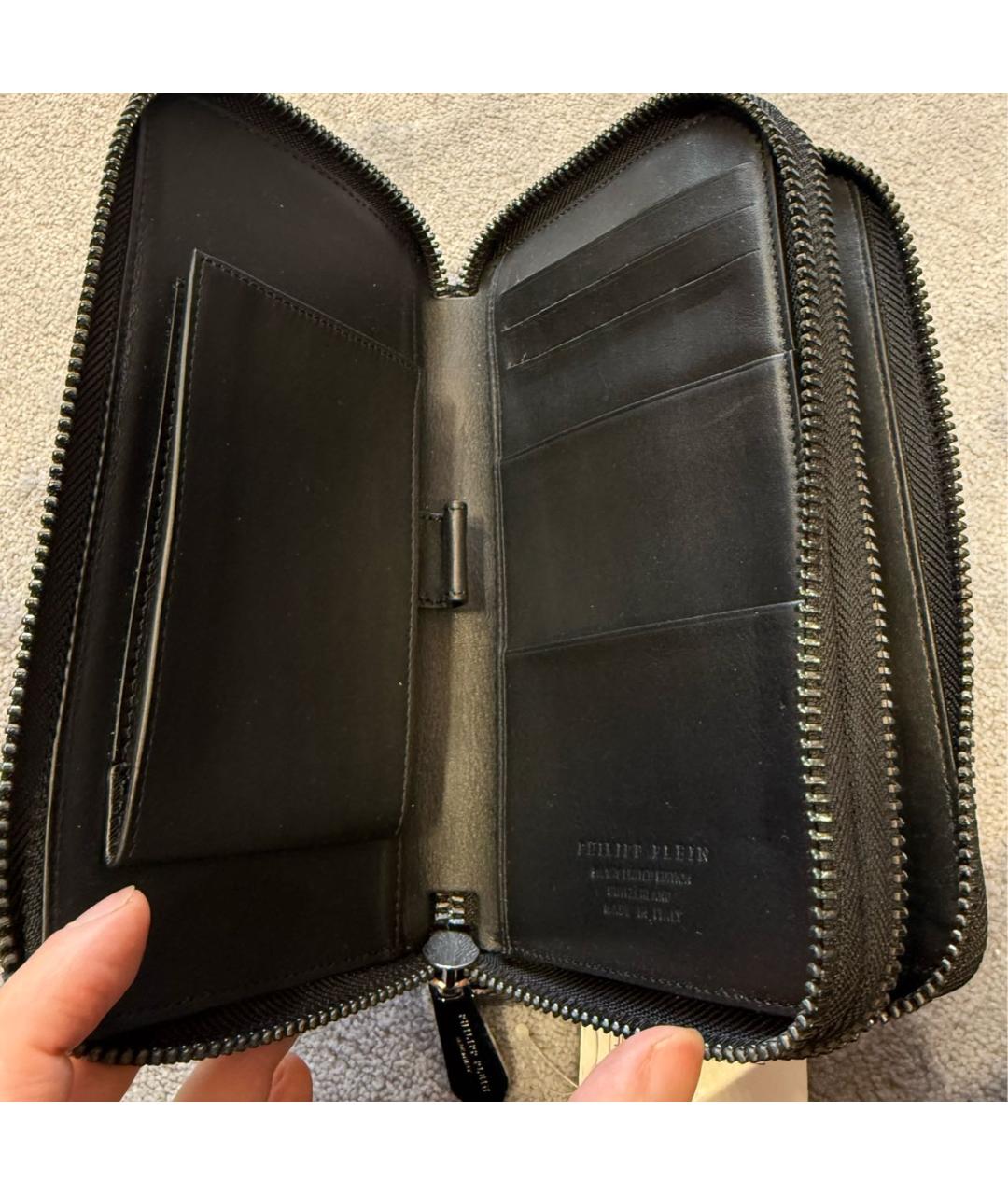 PHILIPP PLEIN Черный кожаный кошелек, фото 8