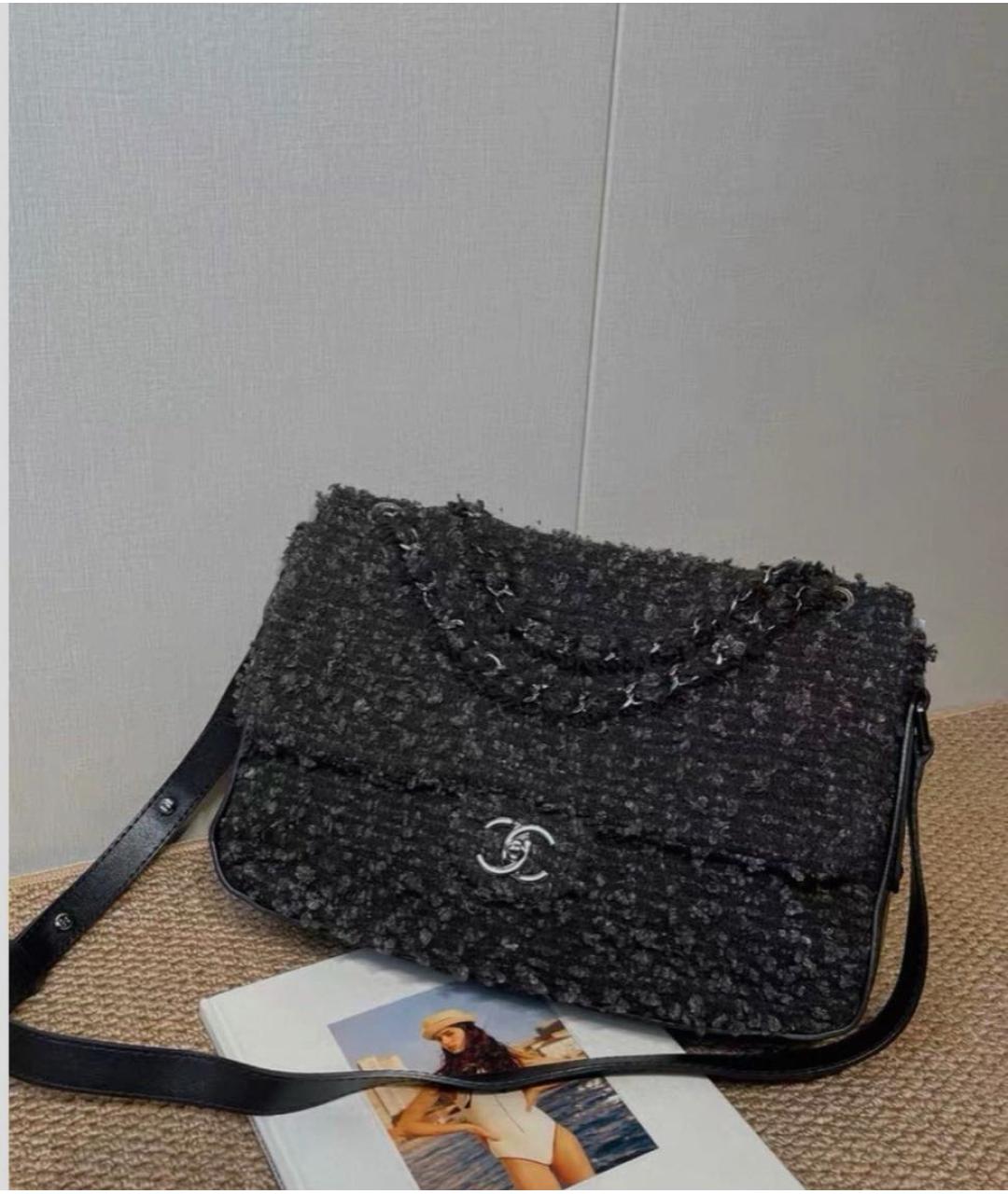 CHANEL Антрацитовая твидовая сумка через плечо, фото 2