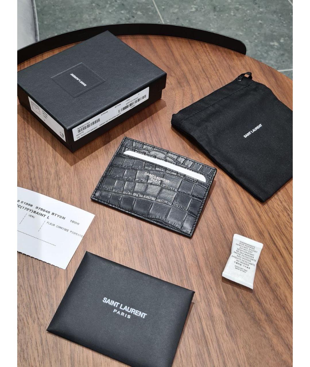 SAINT LAURENT Черный кожаный кардхолдер, фото 2