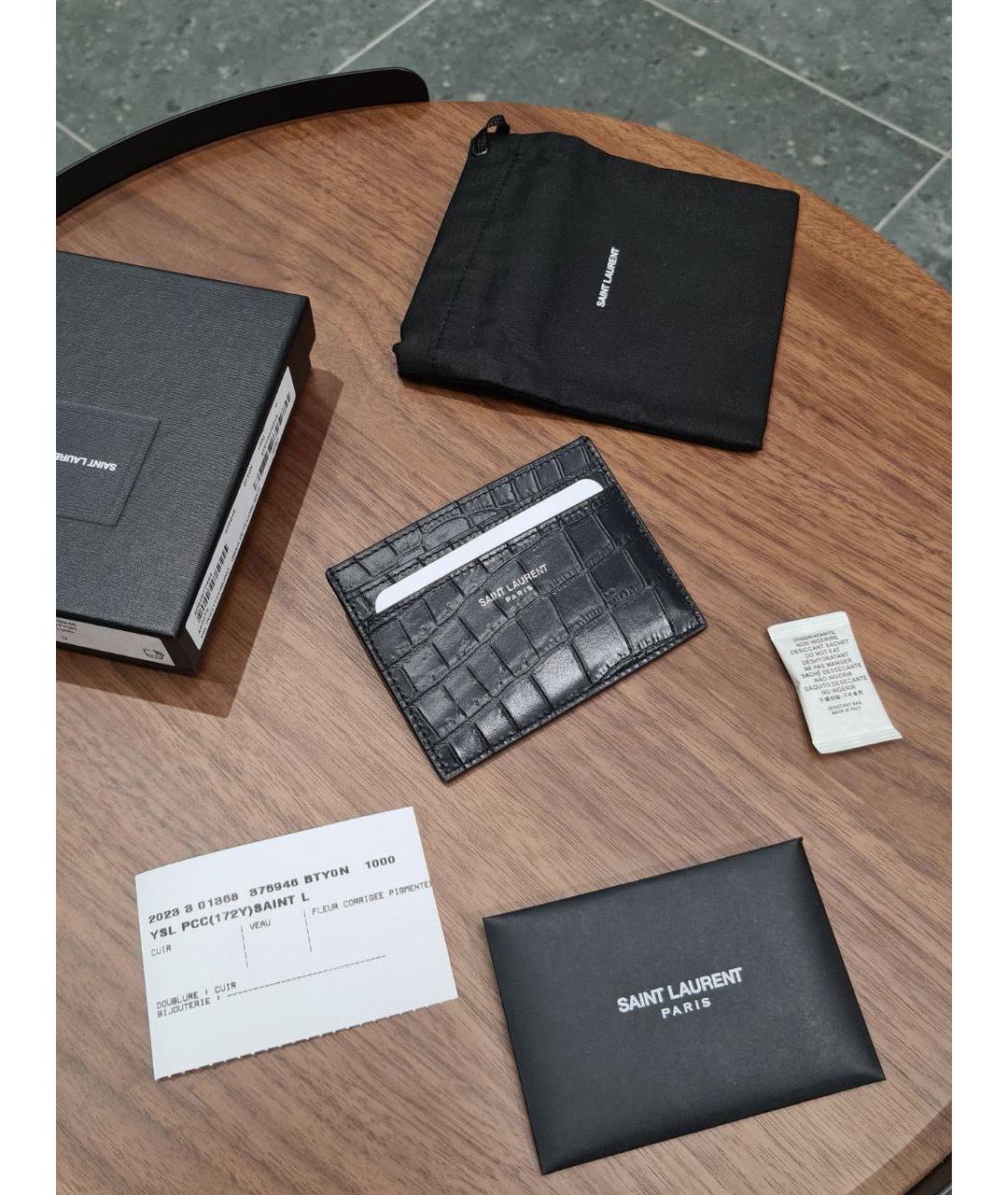 SAINT LAURENT Черный кожаный кардхолдер, фото 3