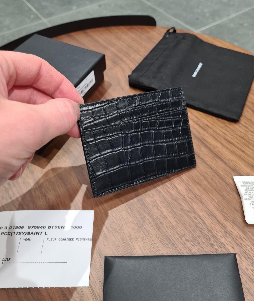 SAINT LAURENT Черный кожаный кардхолдер, фото 5