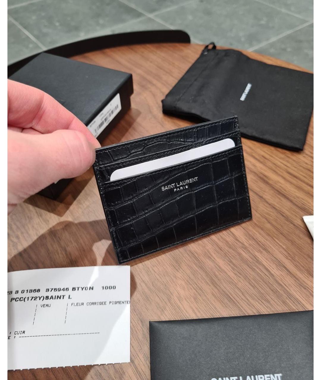 SAINT LAURENT Черный кожаный кардхолдер, фото 4