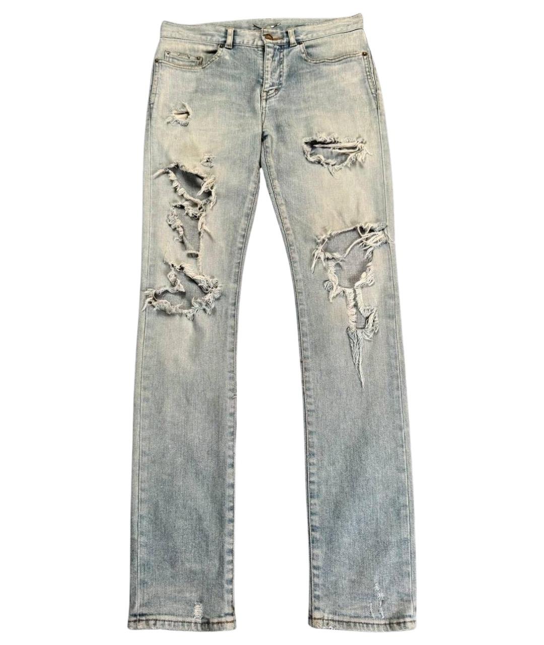 SAINT LAURENT Голубые хлопковые джинсы скинни, фото 1