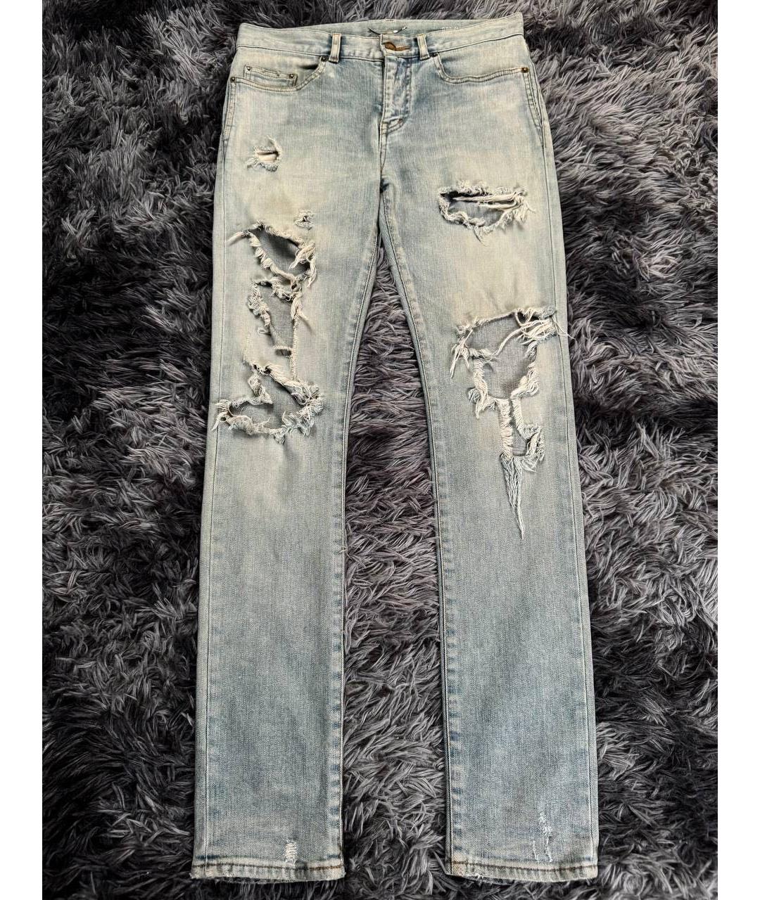 SAINT LAURENT Голубые хлопковые джинсы скинни, фото 5