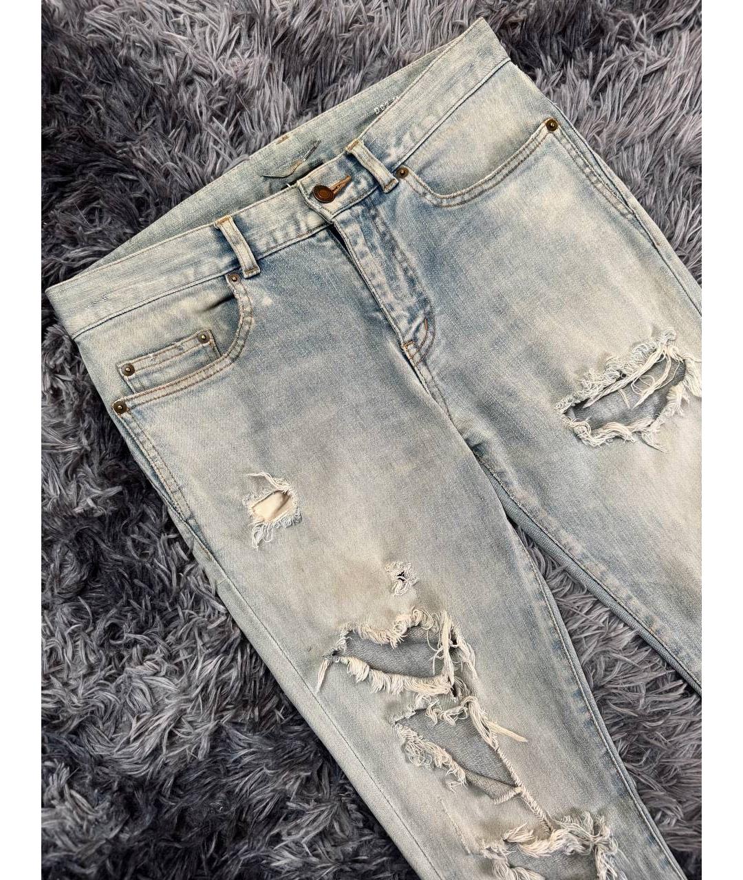 SAINT LAURENT Голубые хлопковые джинсы скинни, фото 3