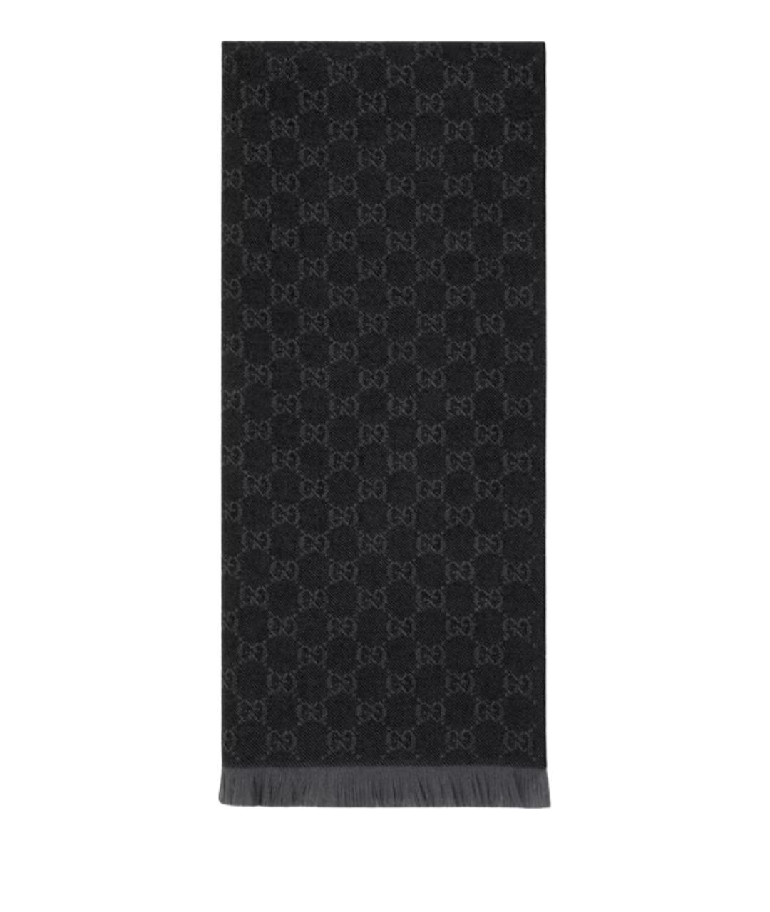 GUCCI Черный шерстяной шарф, фото 1