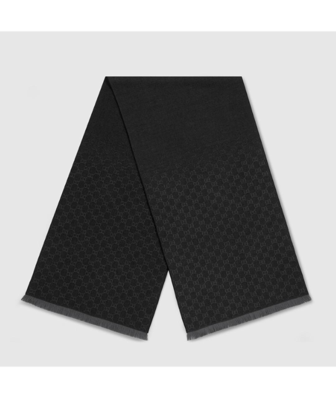 GUCCI Черный шерстяной шарф, фото 2