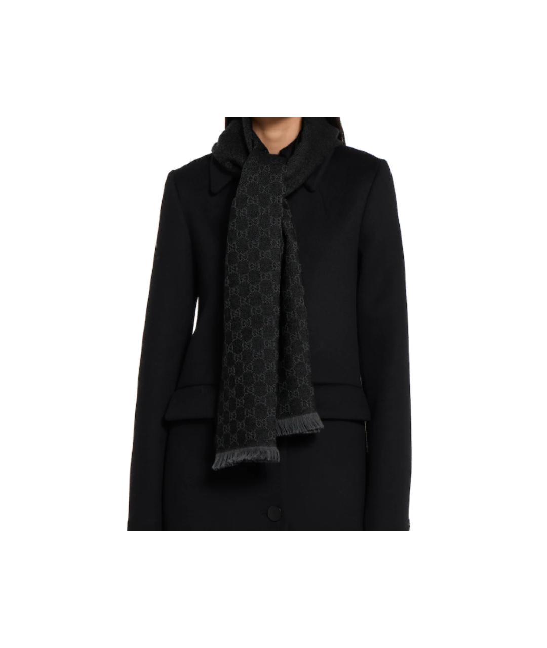 GUCCI Черный шерстяной шарф, фото 3