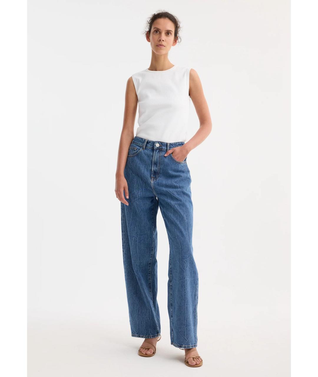 ROHE Синие хлопковые прямые джинсы, фото 2