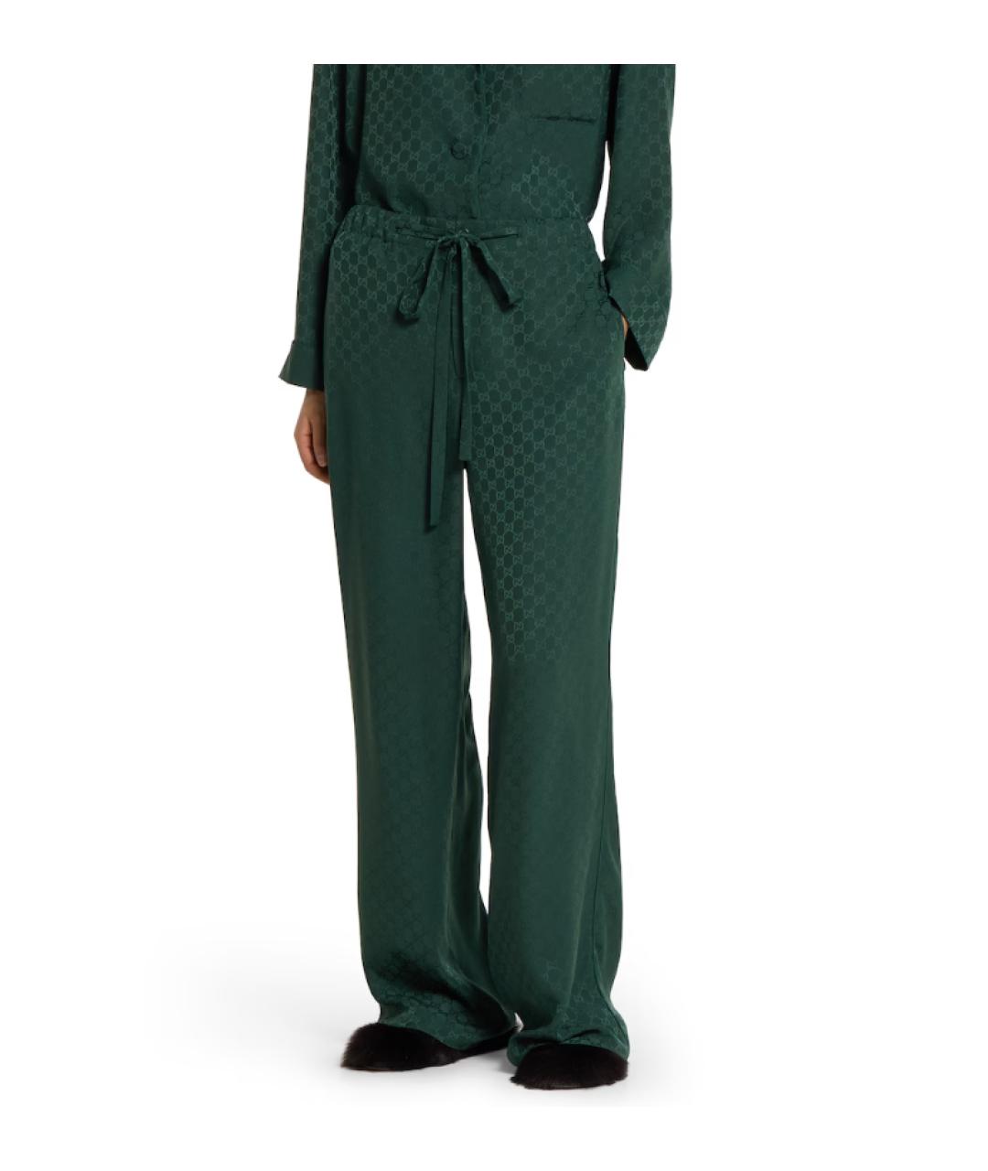 GUCCI Зеленые шелковые брюки широкие, фото 2