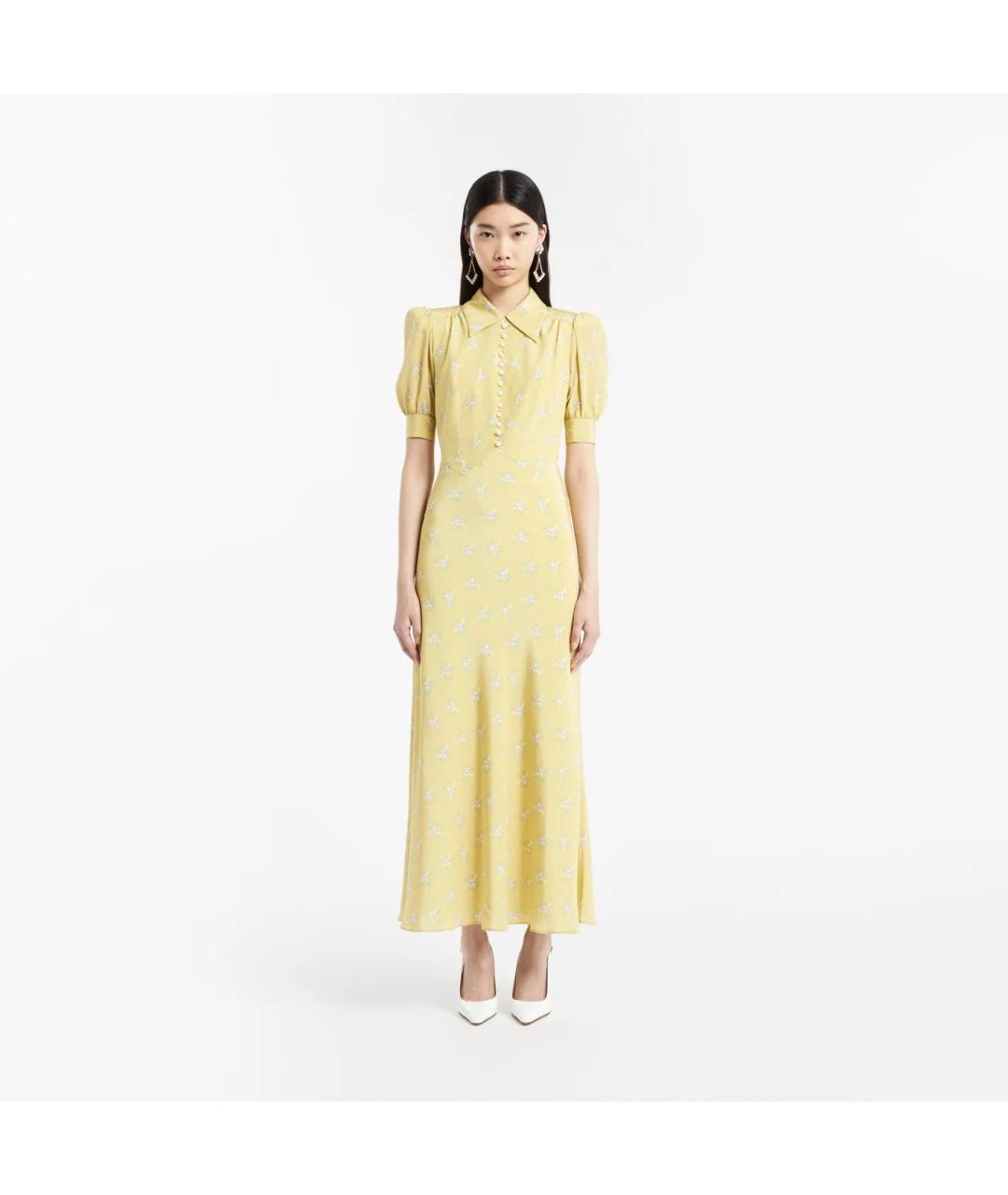 ALESSANDRA RICH Желтое шелковое повседневное платье, фото 3