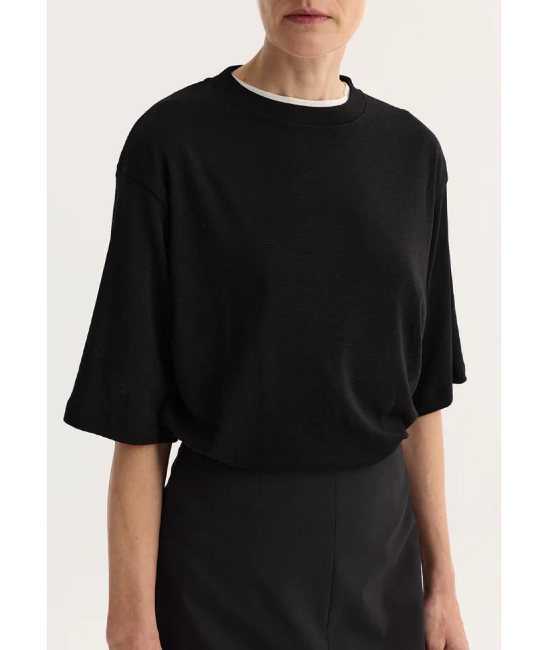 ROHE Черная шерстяная футболка, фото 2