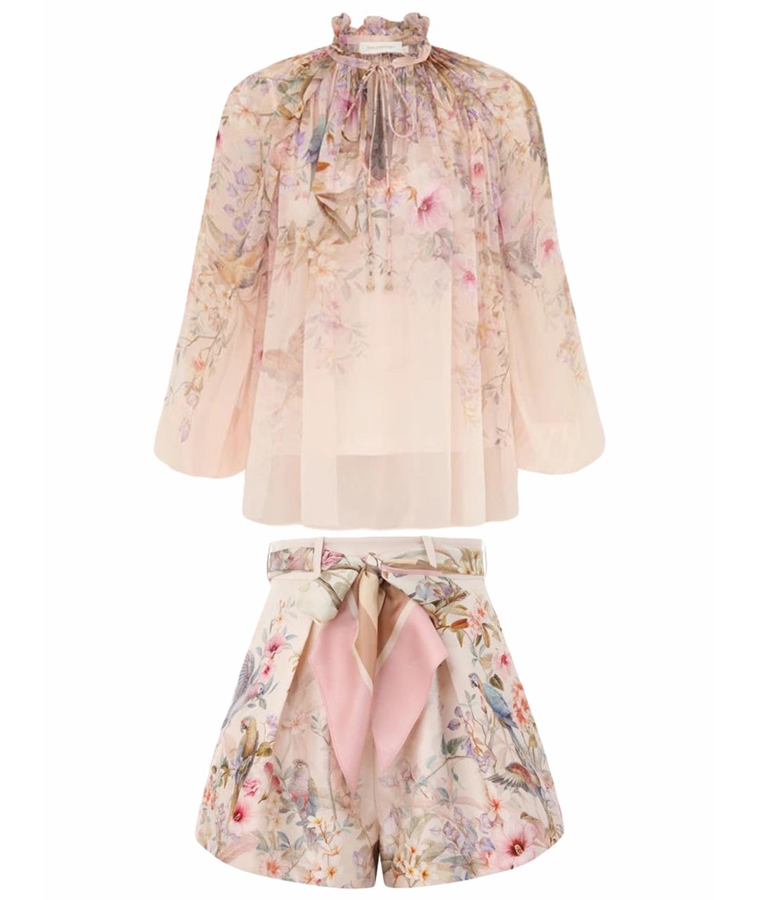 ZIMMERMANN Розовый шелковый костюм с брюками, фото 1