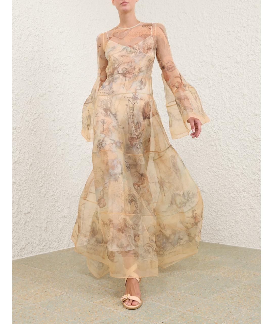 ZIMMERMANN Бежевое шелковое платье, фото 3