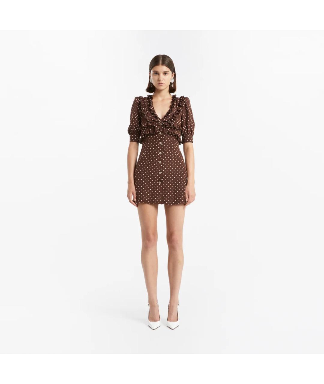 ALESSANDRA RICH Коричневое шелковое повседневное платье, фото 3