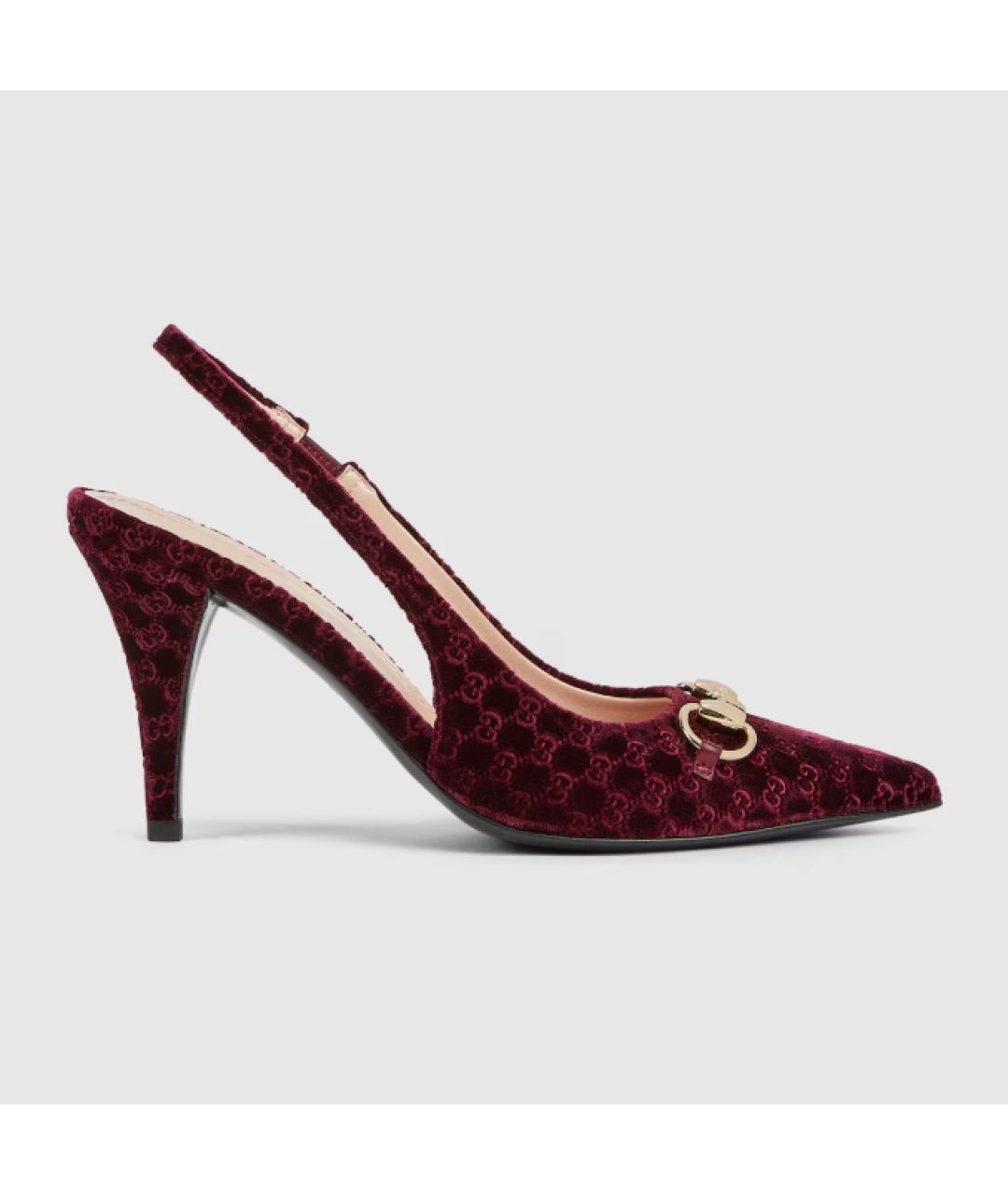GUCCI Бордовые бархатные туфли, фото 4