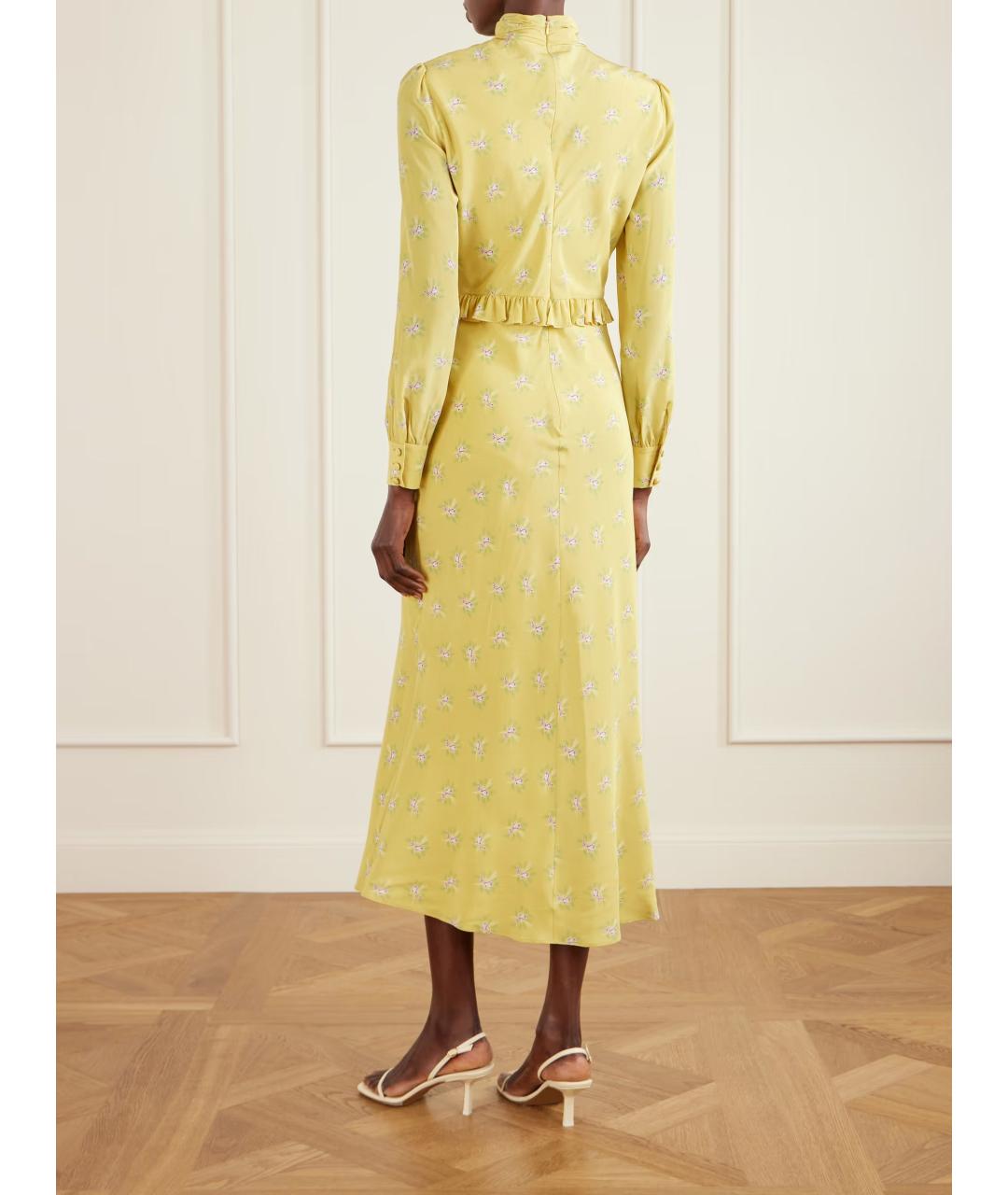 ALESSANDRA RICH Желтое шелковое повседневное платье, фото 3