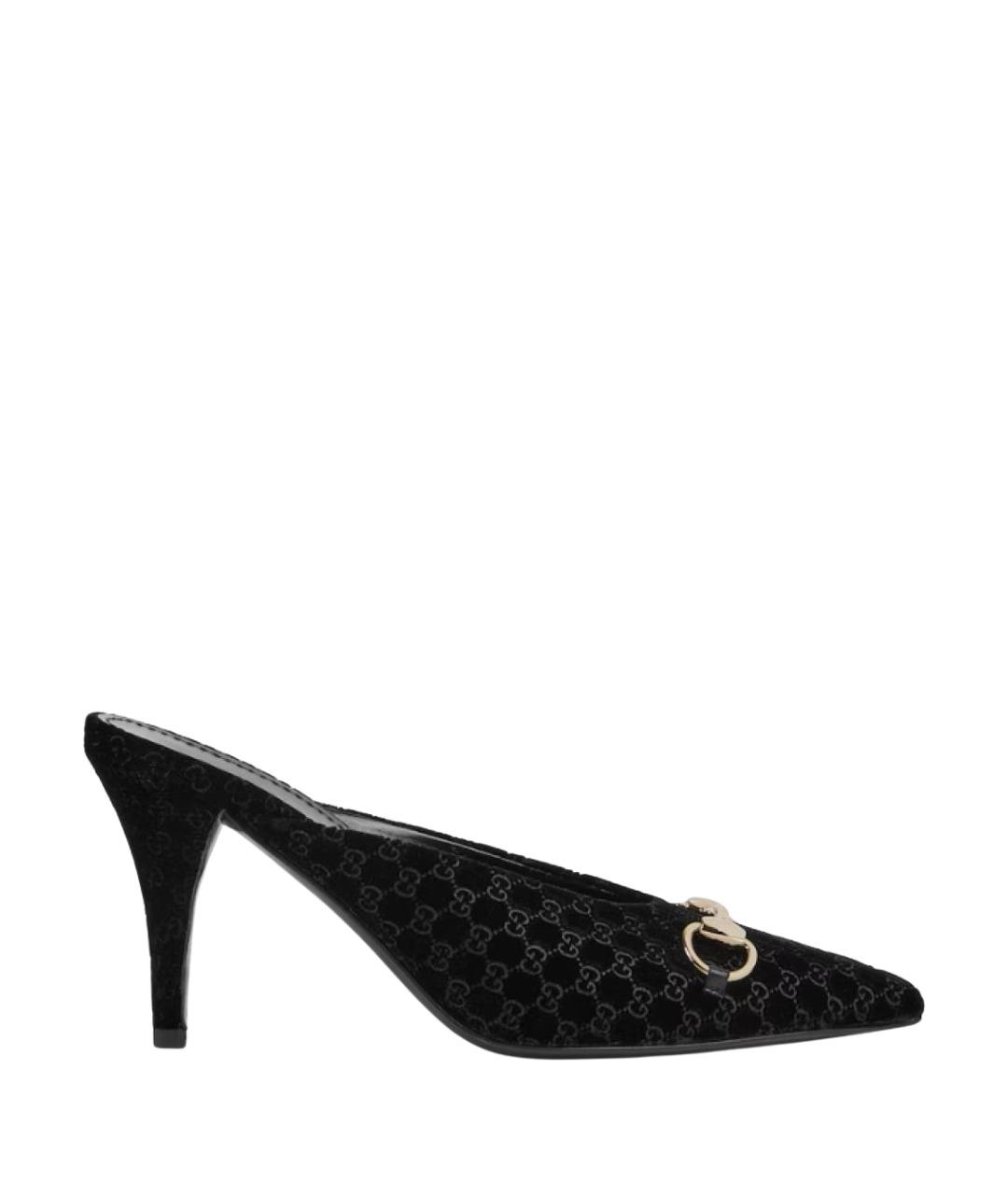 GUCCI Черные бархатные мюли, фото 1