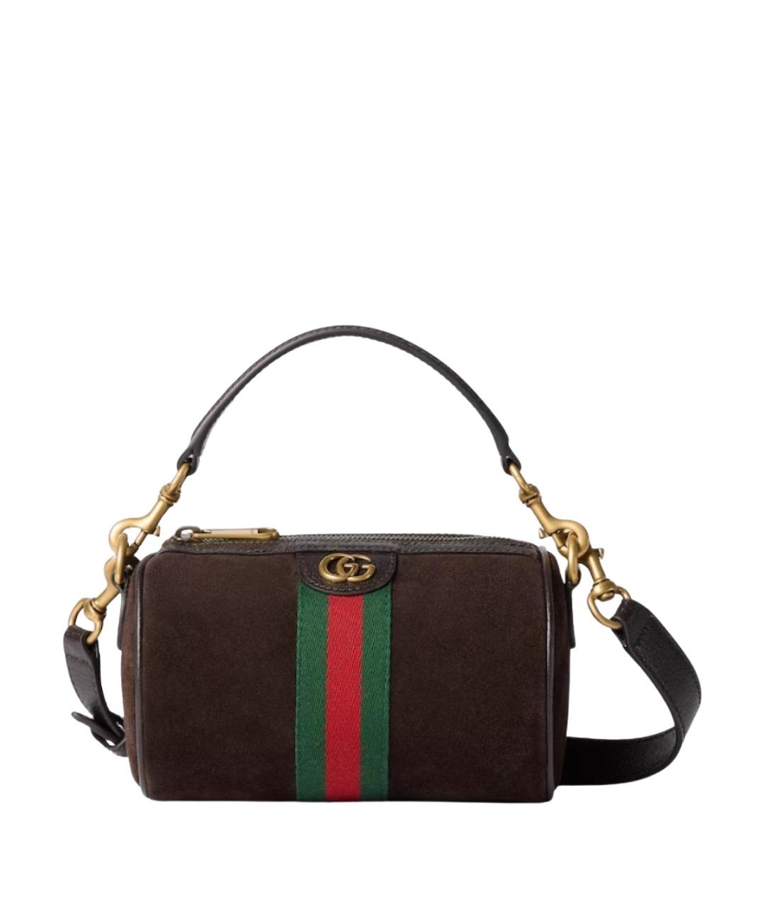 GUCCI Коричневая замшевая сумка с короткими ручками, фото 1