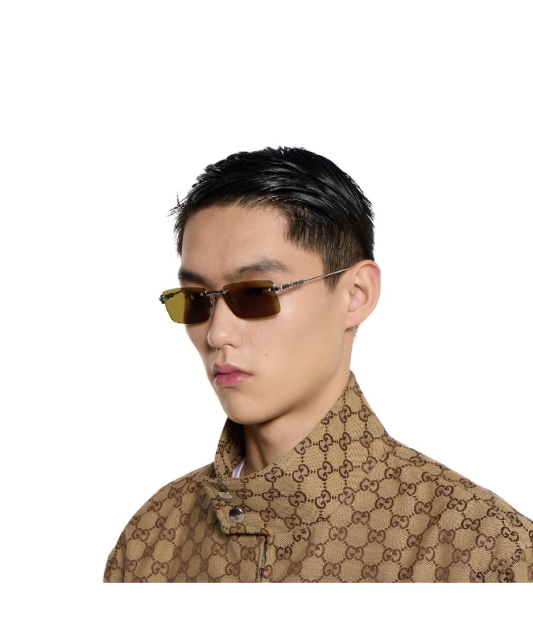 GUCCI Коричневые металлические солнцезащитные очки, фото 3