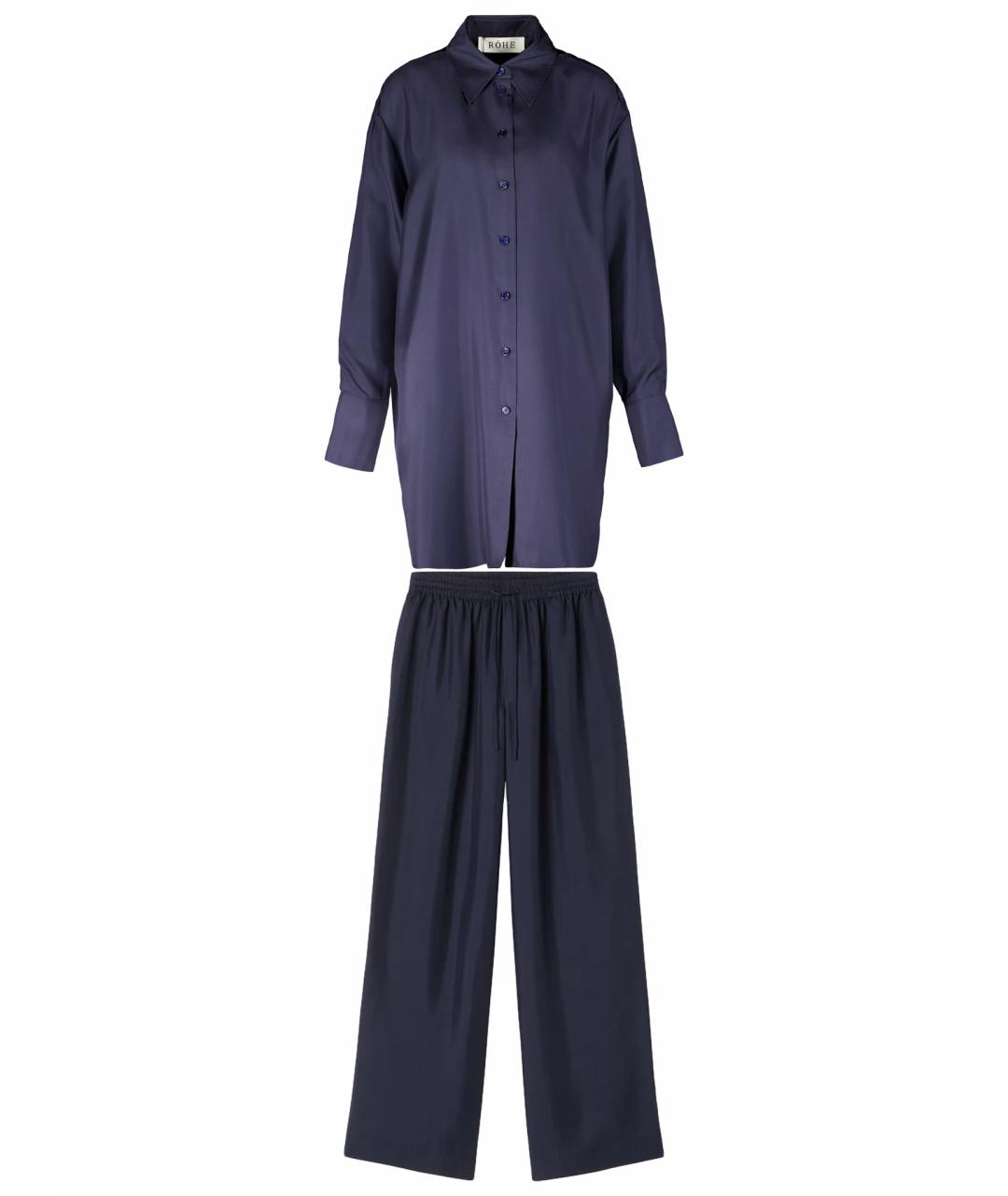 ROHE Темно-синий шелковый костюм с брюками, фото 1