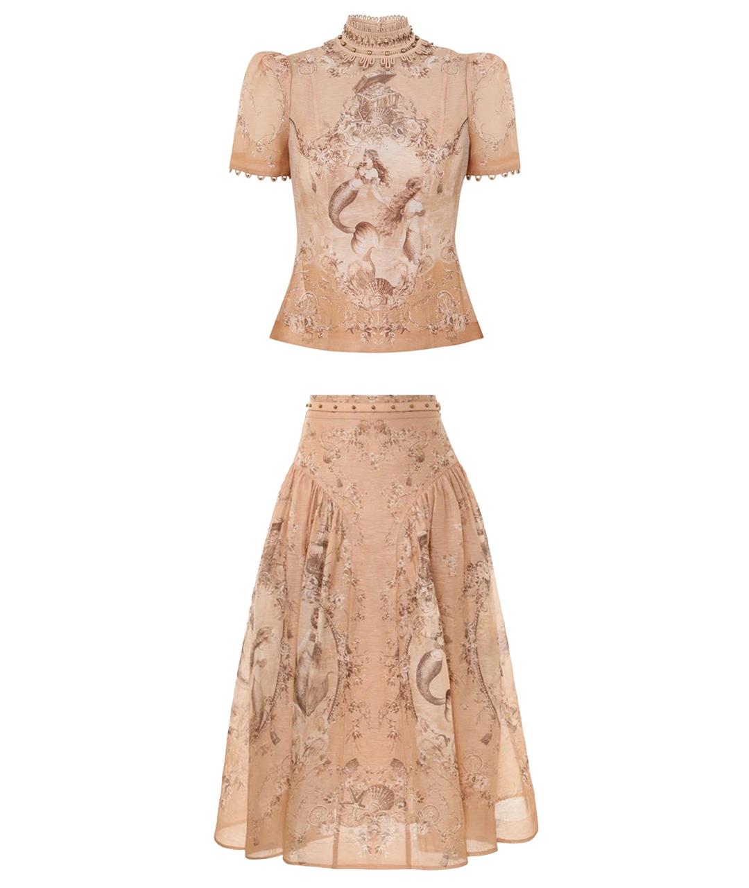 ZIMMERMANN Бежевый льняной костюм с юбками, фото 1