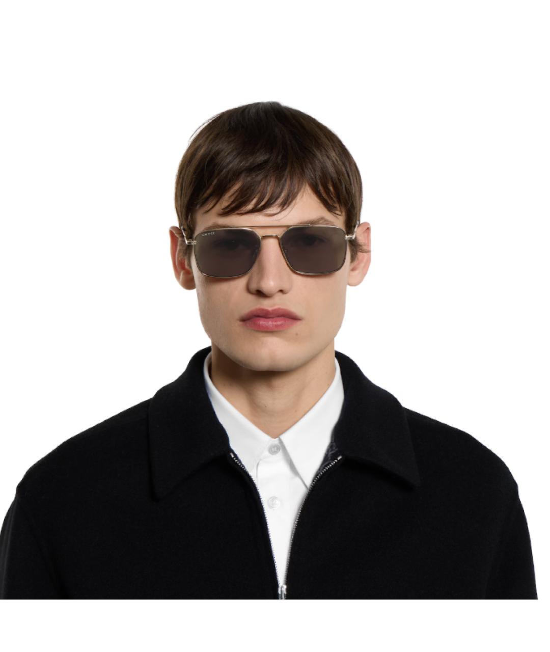 GUCCI Золотые металлические солнцезащитные очки, фото 3