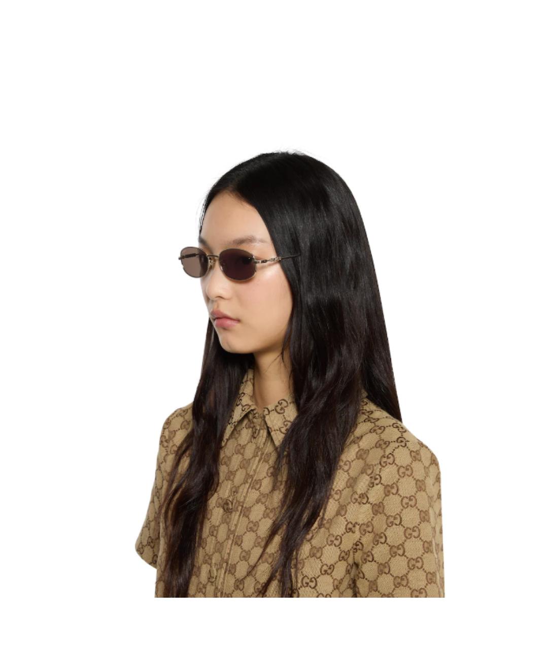 GUCCI Золотые металлические солнцезащитные очки, фото 3